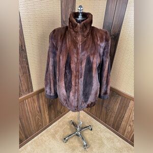 MADE IN CANADA BROWN MINK & SHEARED BEAVER INSERTS FUR COAT JACKET SIZE LARGE
